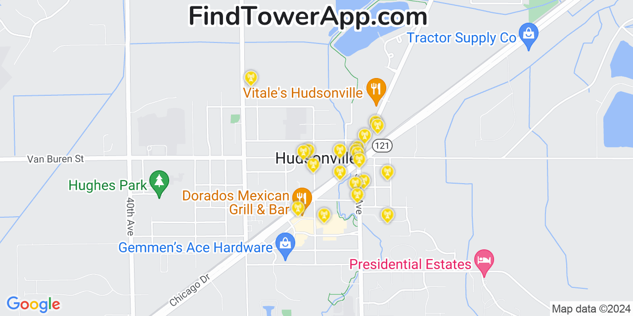 AT&T 4G/5G cell tower coverage map Hudsonville, Michigan