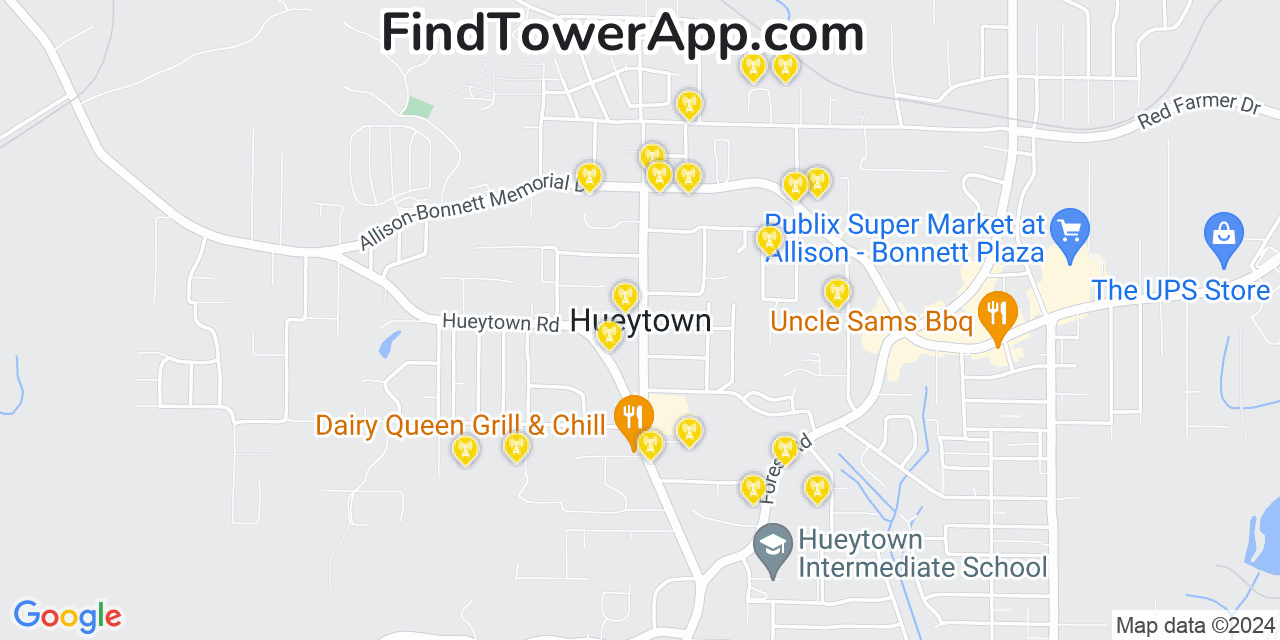 AT&T 4G/5G cell tower coverage map Hueytown, Alabama