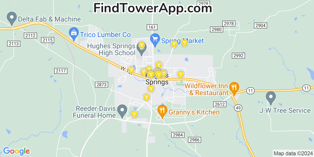T-Mobile 4G/5G cell tower coverage map Hughes Springs, Texas