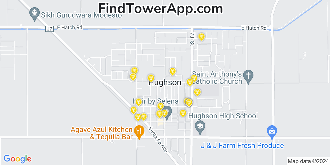 AT&T 4G/5G cell tower coverage map Hughson, California