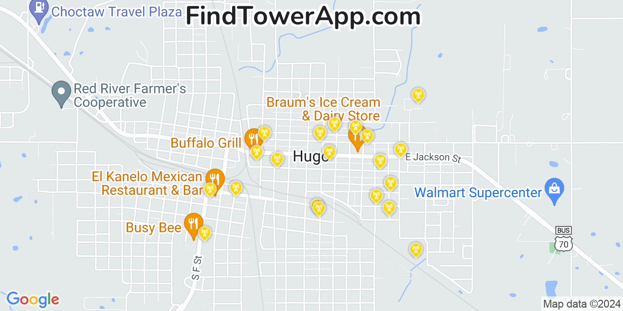Verizon 4G/5G cell tower coverage map Hugo, Oklahoma