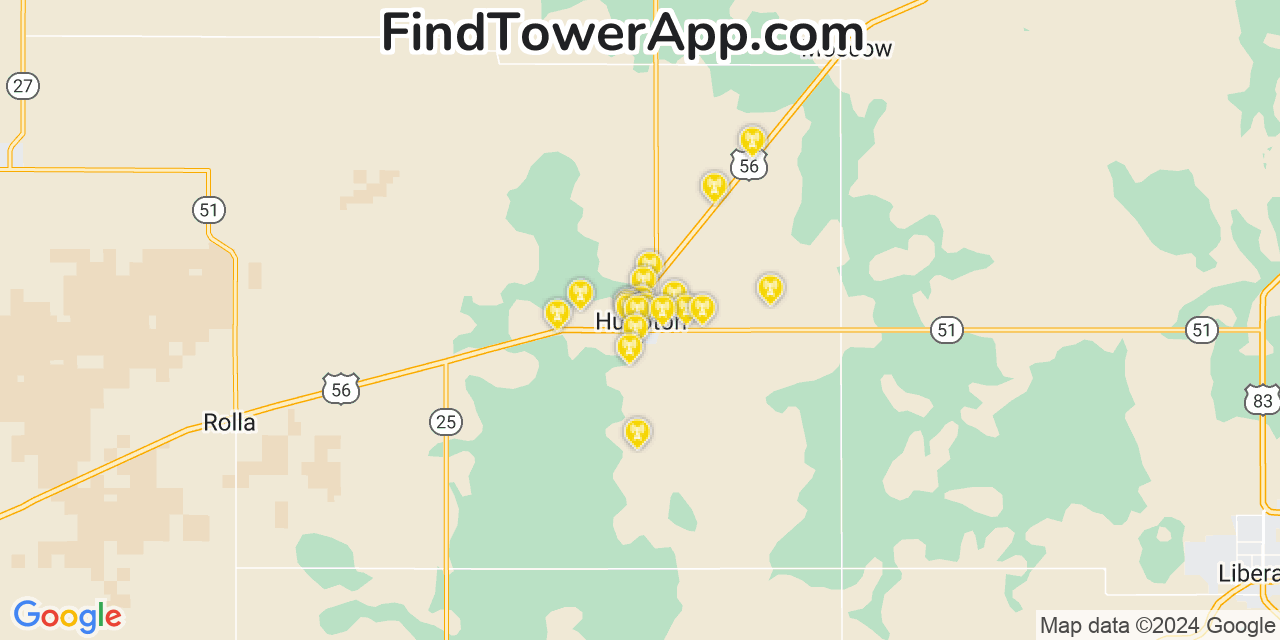 AT&T 4G/5G cell tower coverage map Hugoton, Kansas