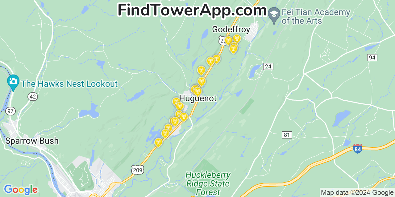 Verizon 4G/5G cell tower coverage map Huguenot, New York