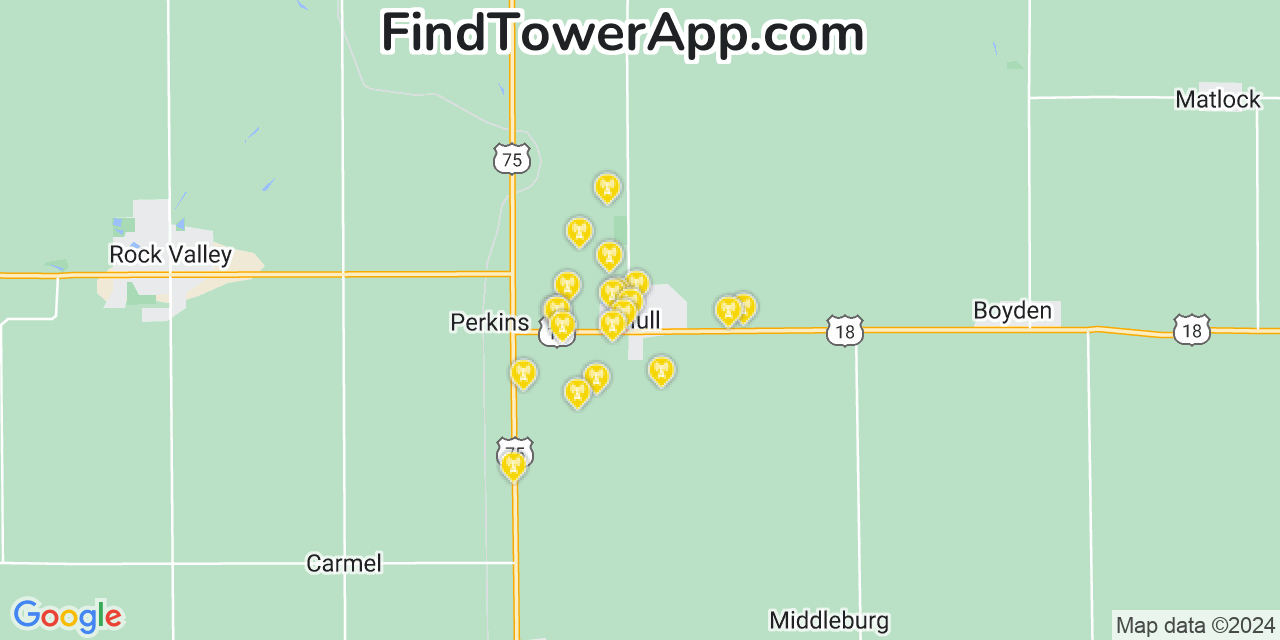 AT&T 4G/5G cell tower coverage map Hull, Iowa