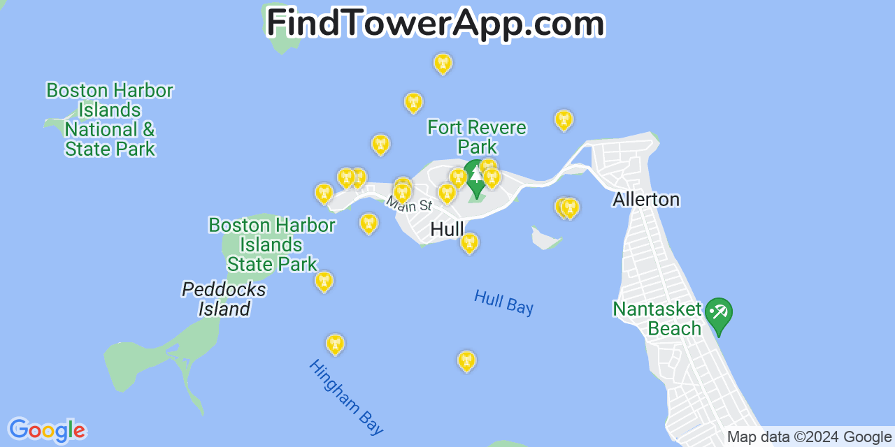 AT&T 4G/5G cell tower coverage map Hull, Massachusetts