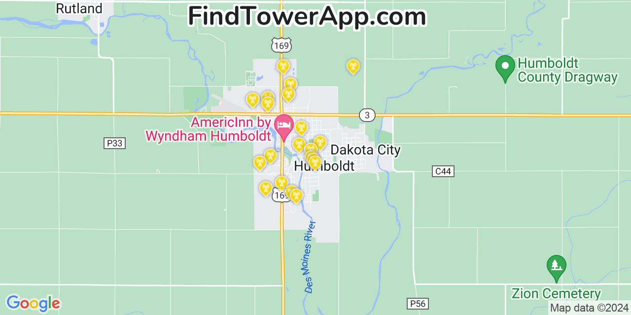 AT&T 4G/5G cell tower coverage map Humboldt, Iowa