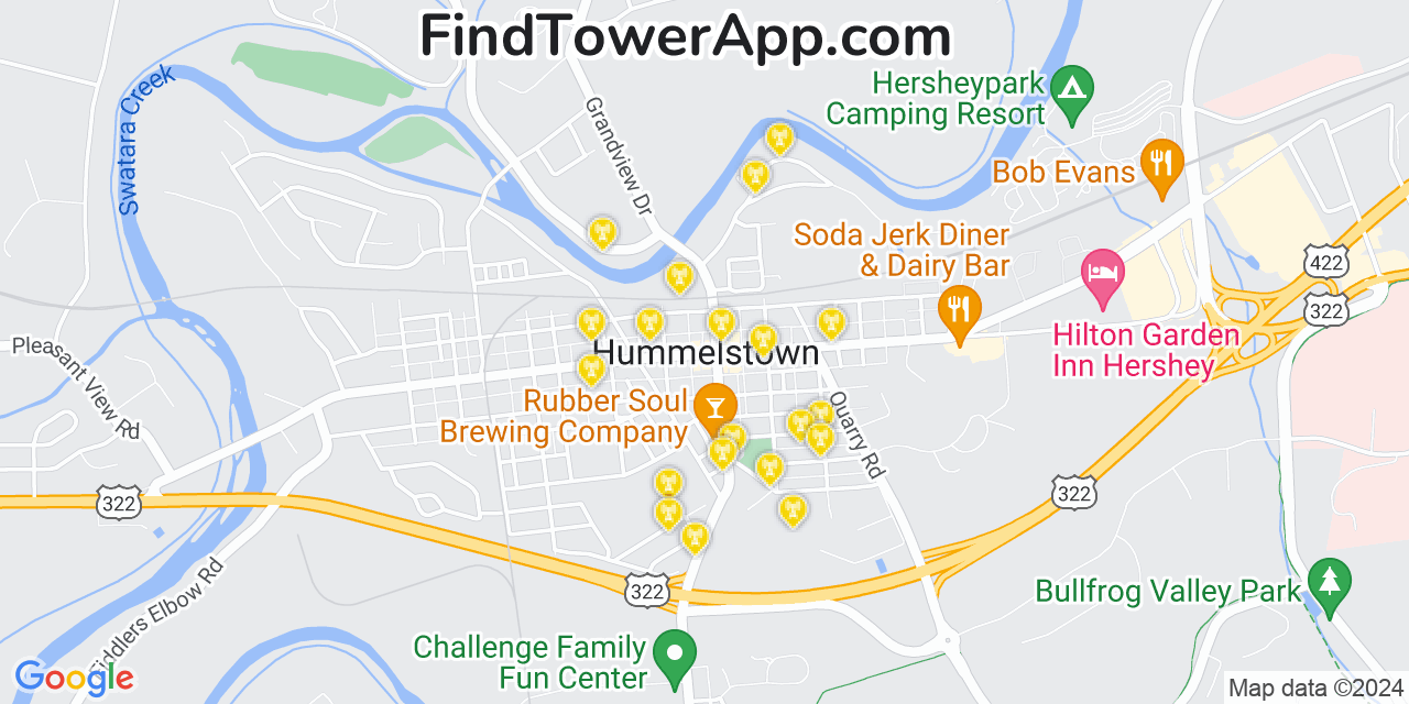 AT&T 4G/5G cell tower coverage map Hummelstown, Pennsylvania