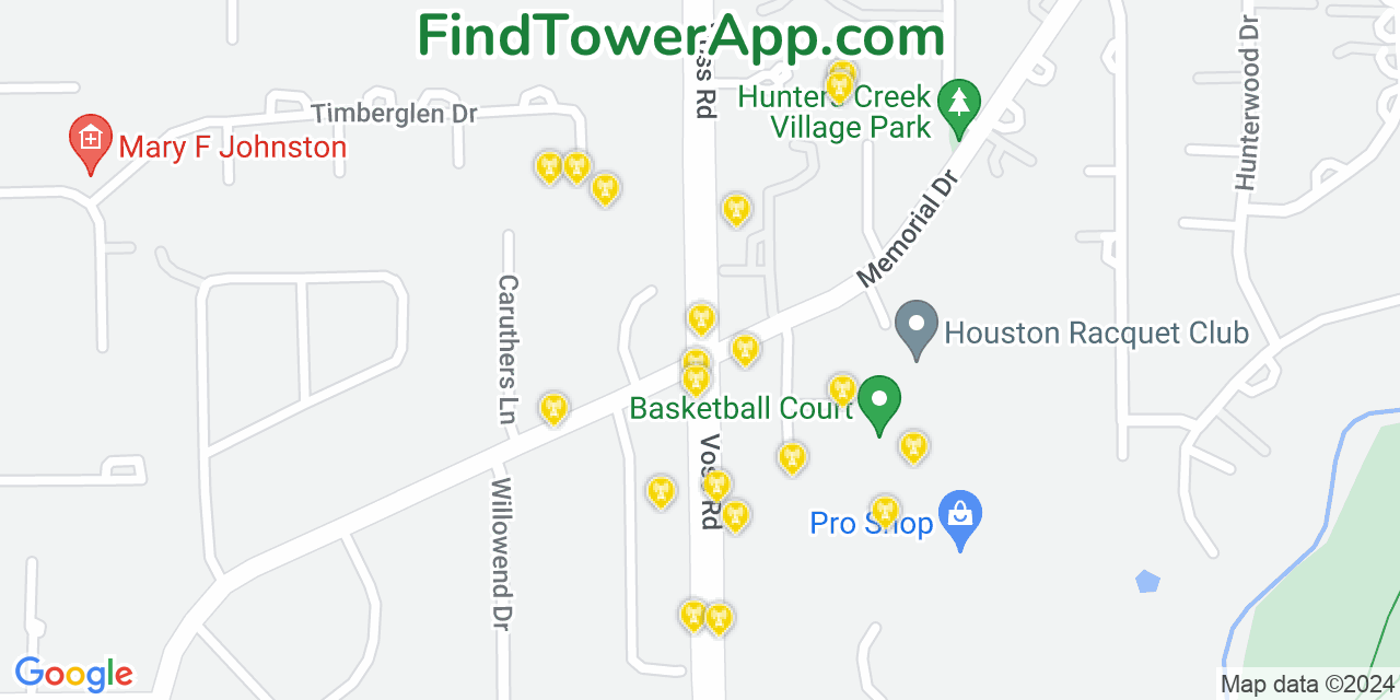 AT&T 4G/5G cell tower coverage map Hunters Creek Village, Texas