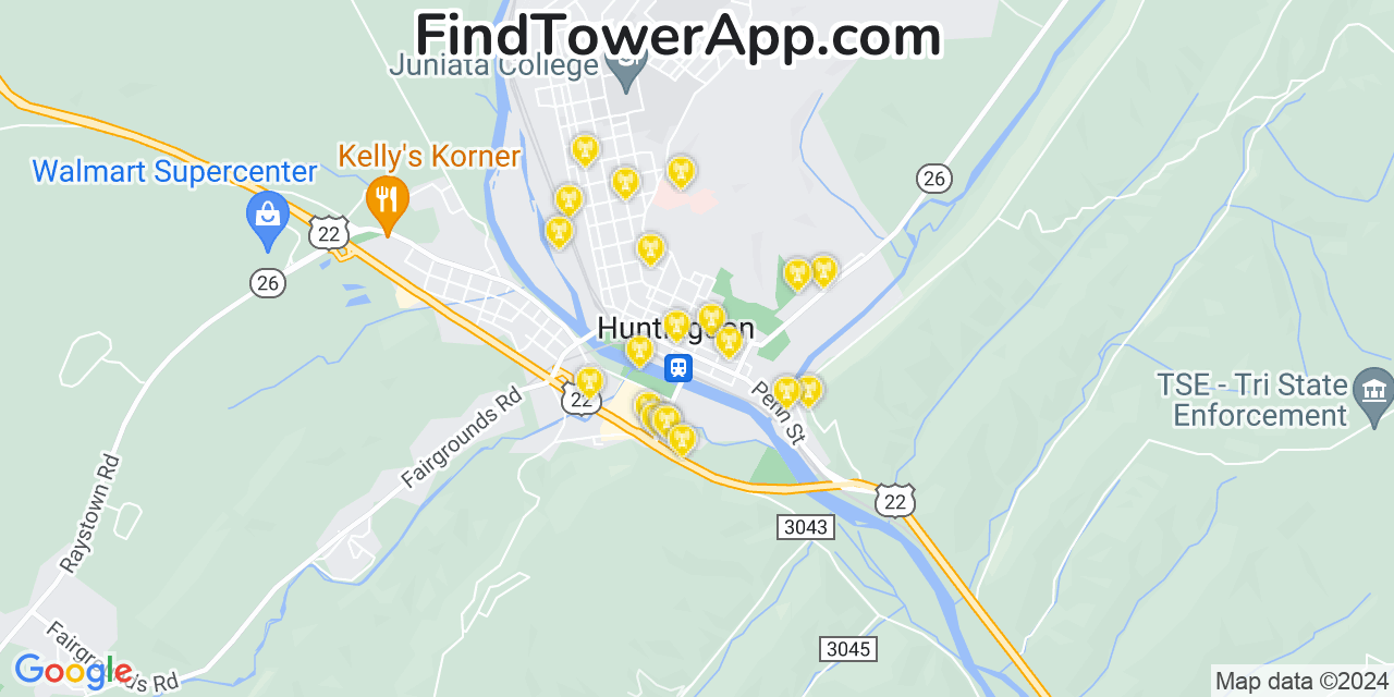 T-Mobile 4G/5G cell tower coverage map Huntingdon, Pennsylvania