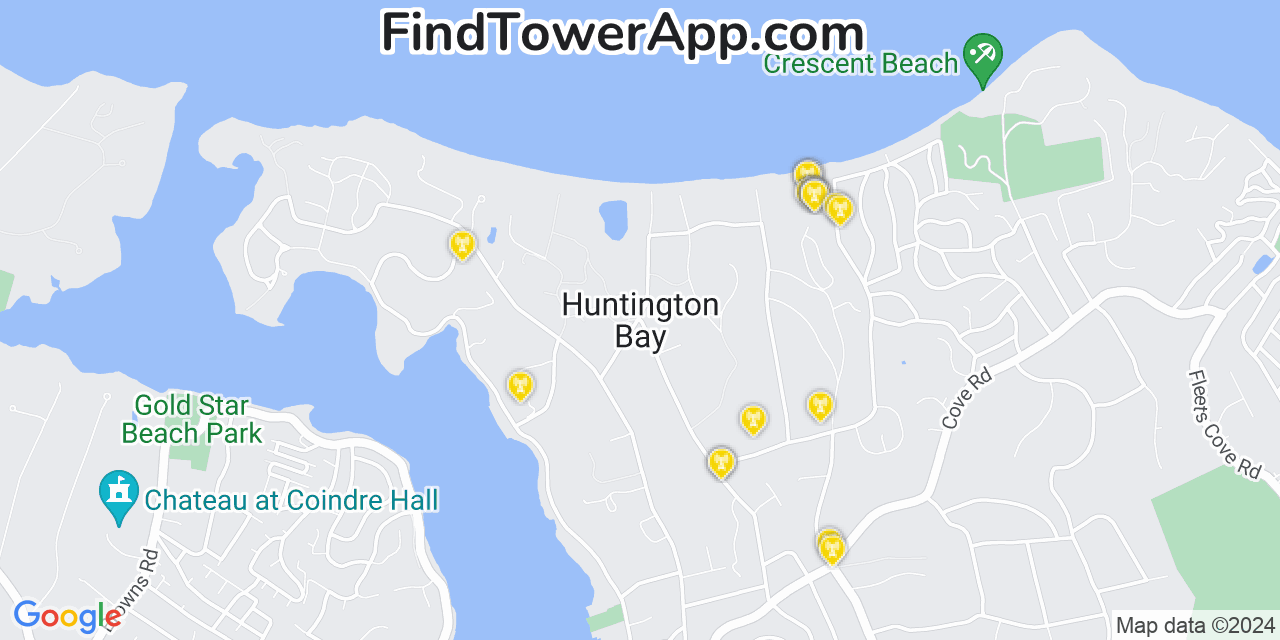 AT&T 4G/5G cell tower coverage map Huntington Bay, New York