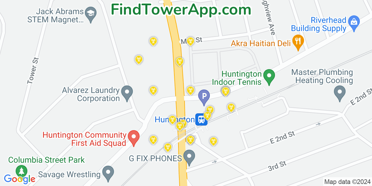 Verizon 4G/5G cell tower coverage map Huntington Station, New York