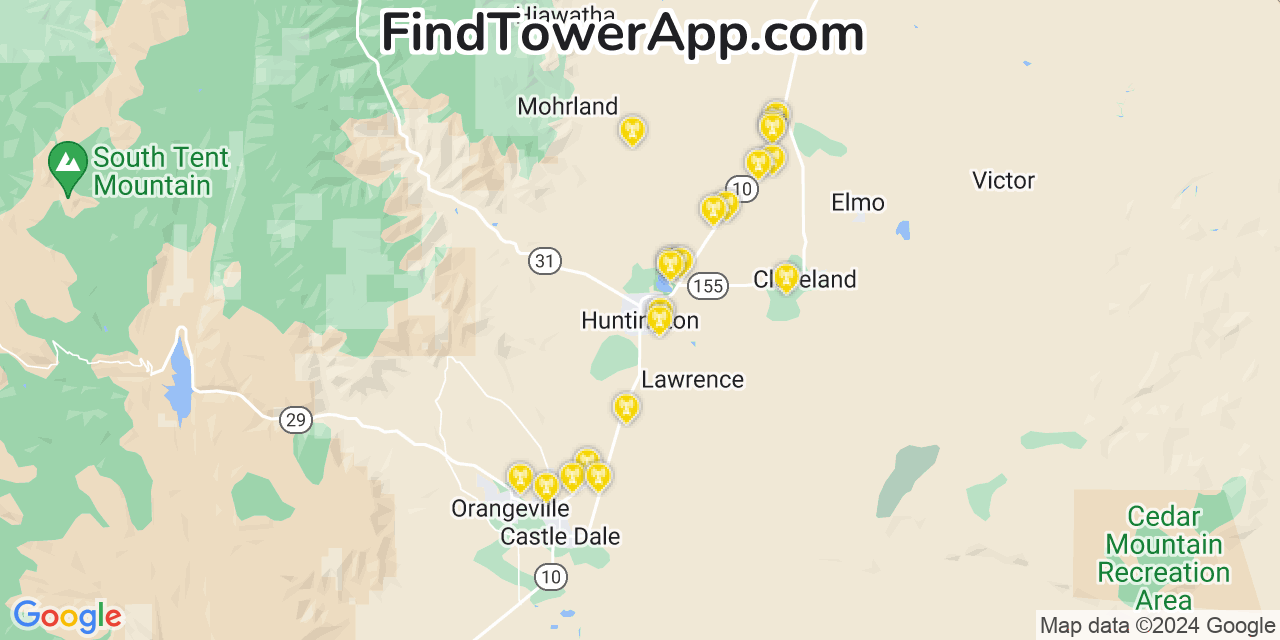 AT&T 4G/5G cell tower coverage map Huntington, Utah