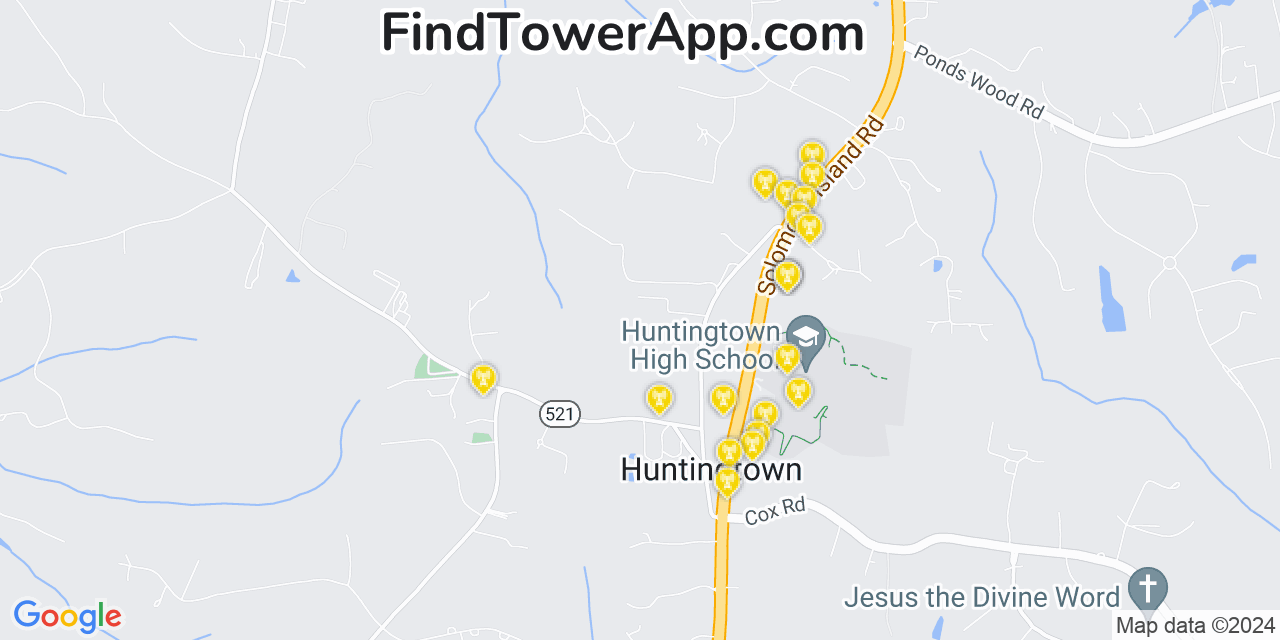 AT&T 4G/5G cell tower coverage map Huntingtown Town Center, Maryland