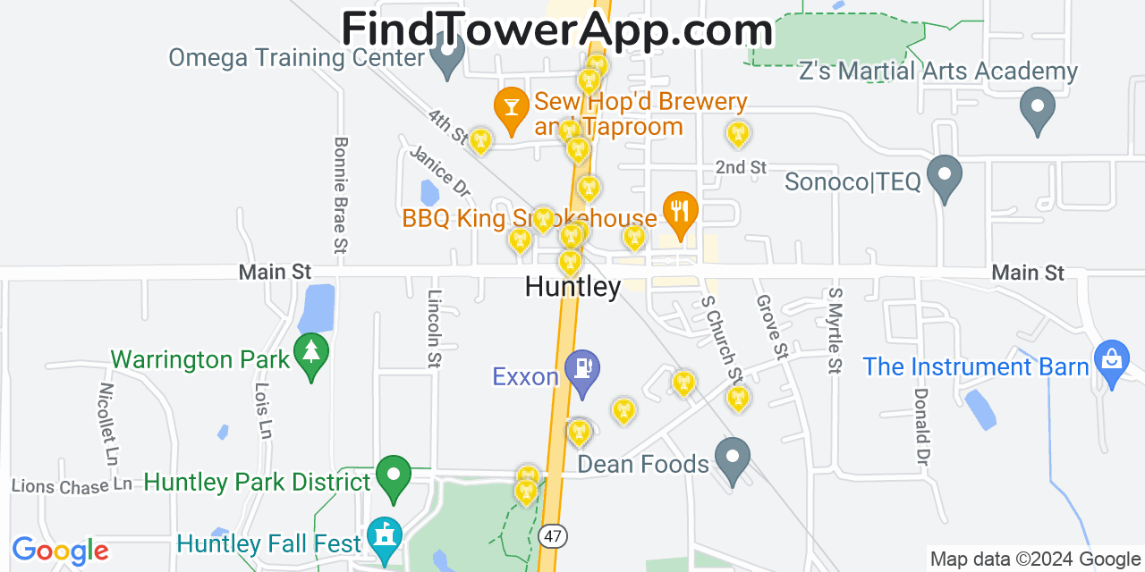 AT&T 4G/5G cell tower coverage map Huntley, Illinois