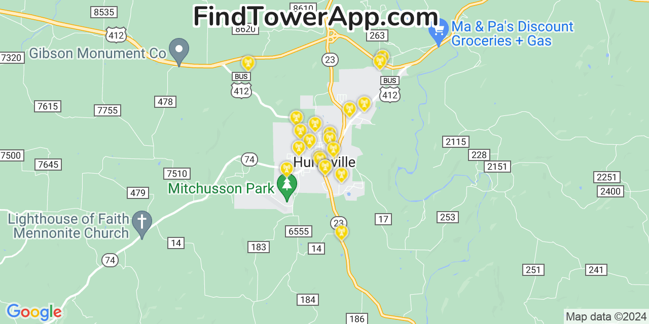 AT&T 4G/5G cell tower coverage map Huntsville, Arkansas