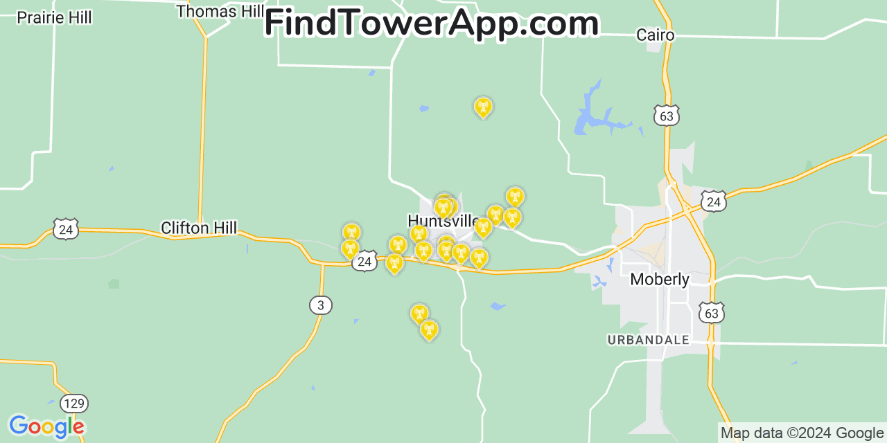 AT&T 4G/5G cell tower coverage map Huntsville, Missouri