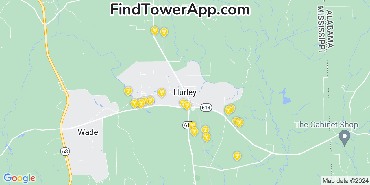 AT&T 4G/5G cell tower coverage map Hurley, Mississippi