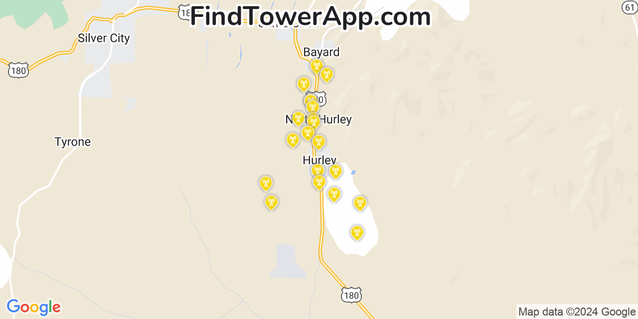 AT&T 4G/5G cell tower coverage map Hurley, New Mexico
