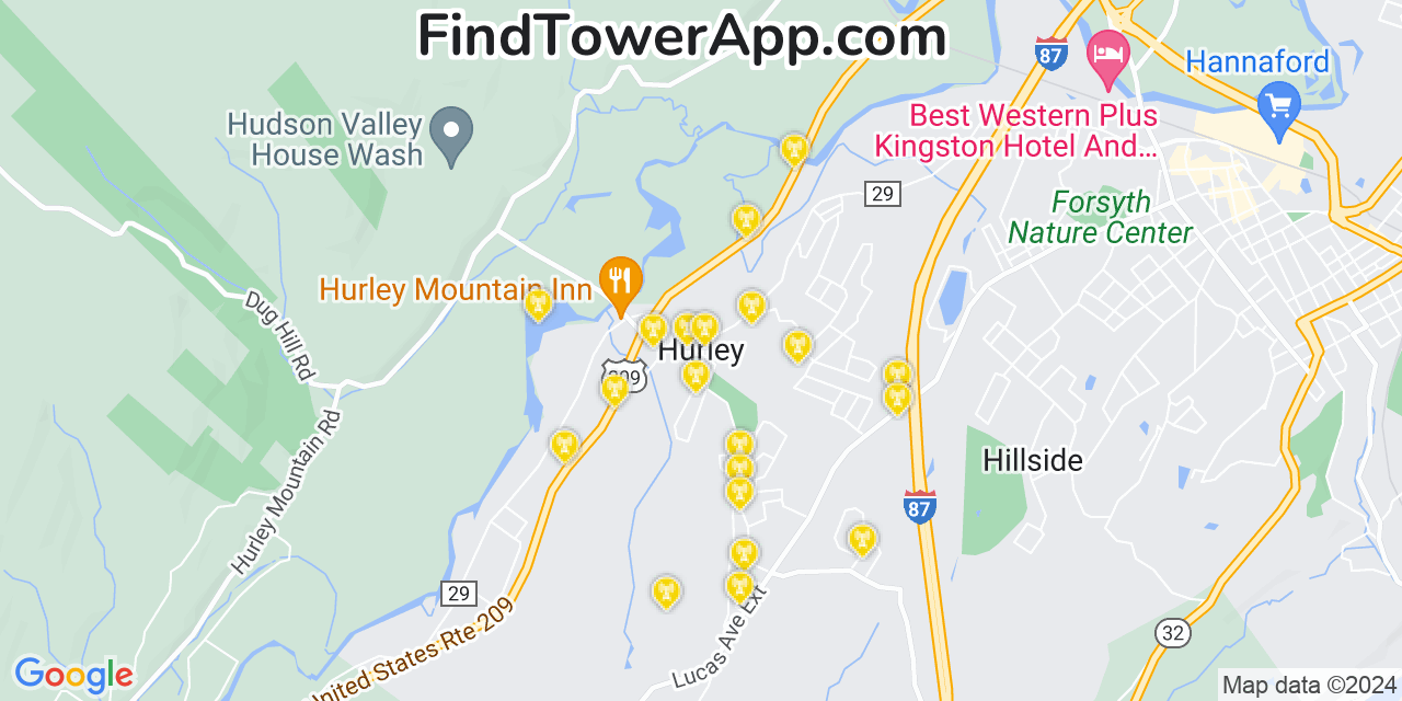 AT&T 4G/5G cell tower coverage map Hurley, New York