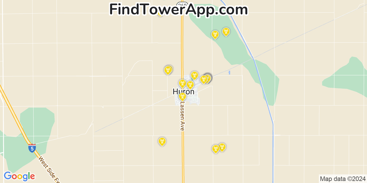 AT&T 4G/5G cell tower coverage map Huron, California