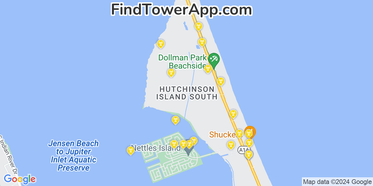 AT&T 4G/5G cell tower coverage map Hutchinson Island South, Florida