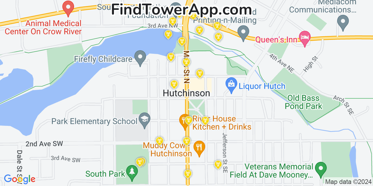 AT&T 4G/5G cell tower coverage map Hutchinson, Minnesota