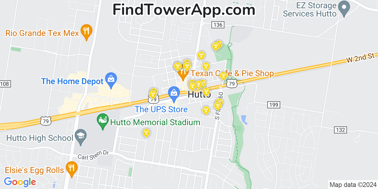 AT&T 4G/5G cell tower coverage map Hutto, Texas