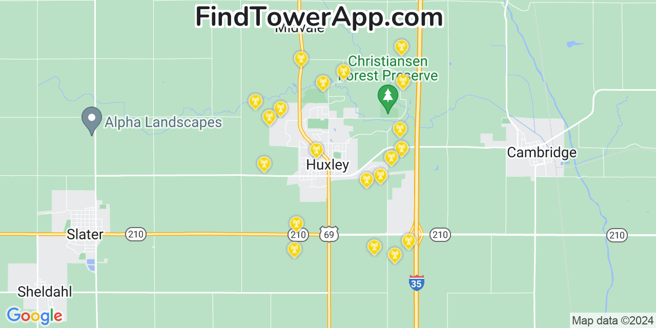 AT&T 4G/5G cell tower coverage map Huxley, Iowa