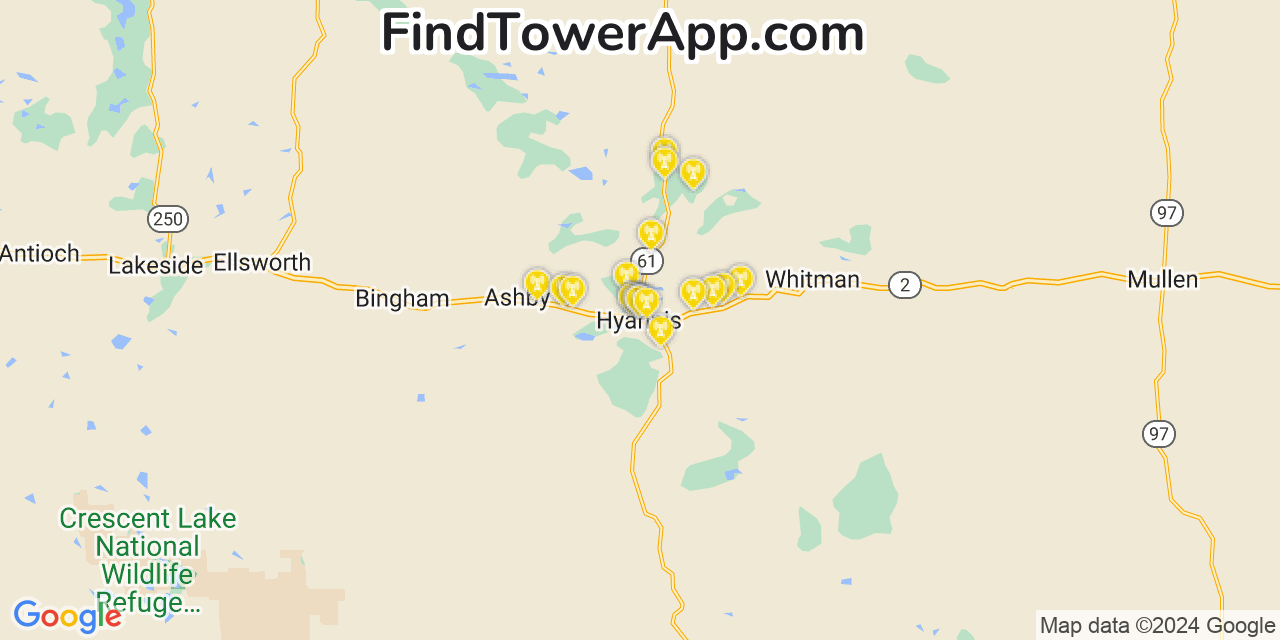 AT&T 4G/5G cell tower coverage map Hyannis, Nebraska