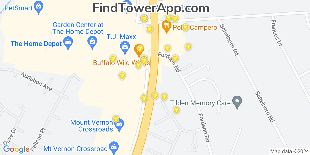 AT&T 4G/5G cell tower coverage map Hybla Valley, Virginia