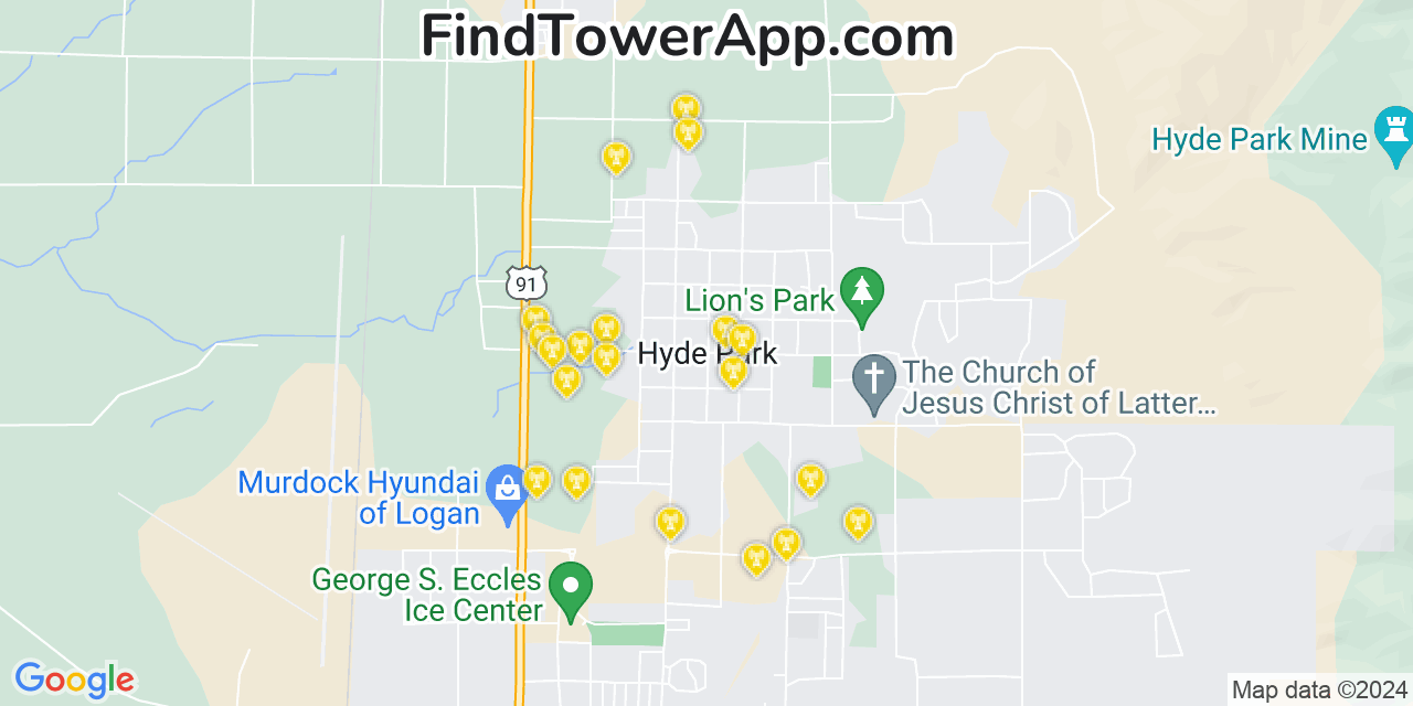 AT&T 4G/5G cell tower coverage map Hyde Park, Utah