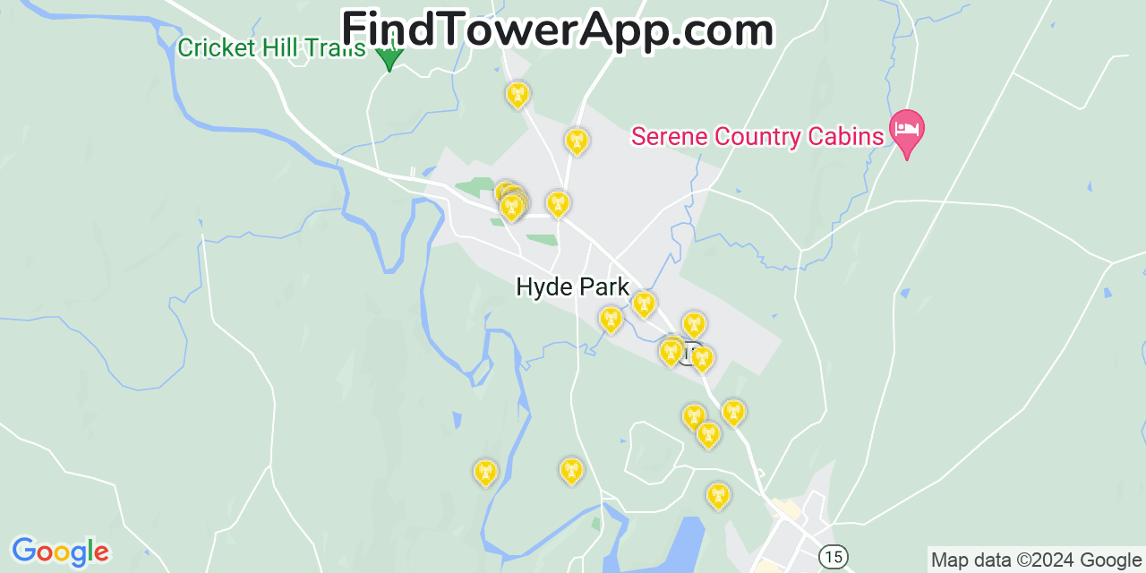 AT&T 4G/5G cell tower coverage map Hyde Park, Vermont
