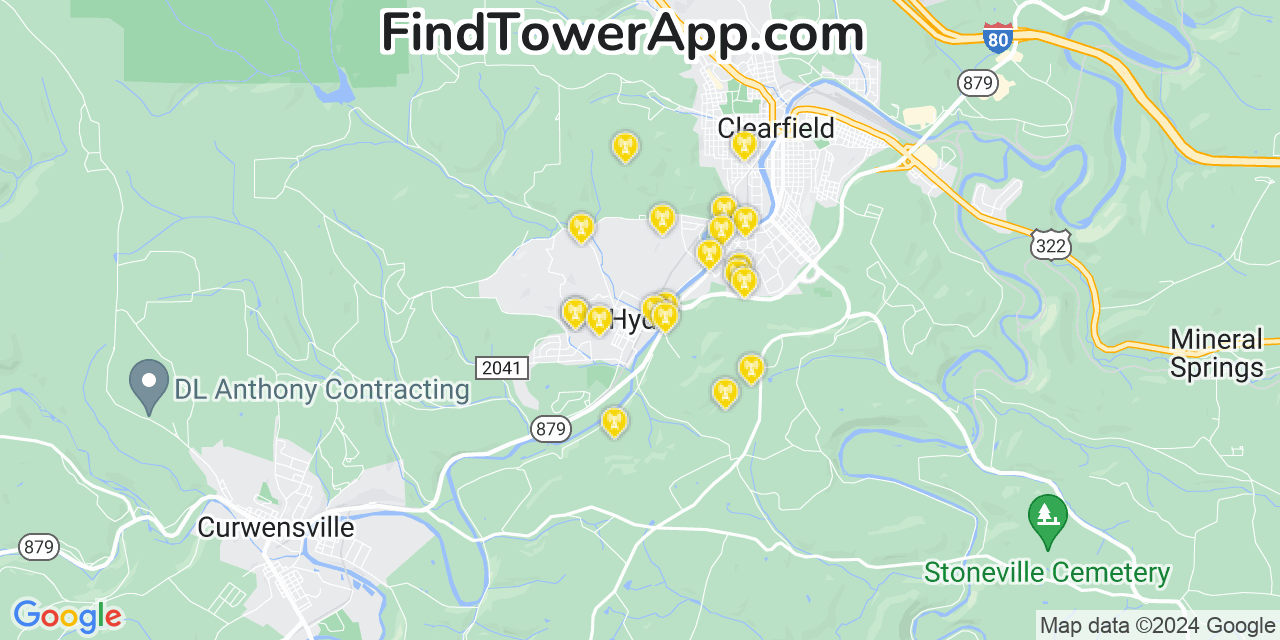 AT&T 4G/5G cell tower coverage map Hyde, Pennsylvania