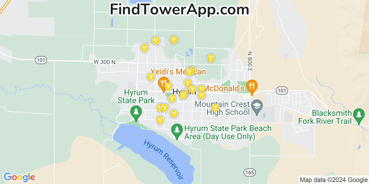 AT&T 4G/5G cell tower coverage map Hyrum, Utah