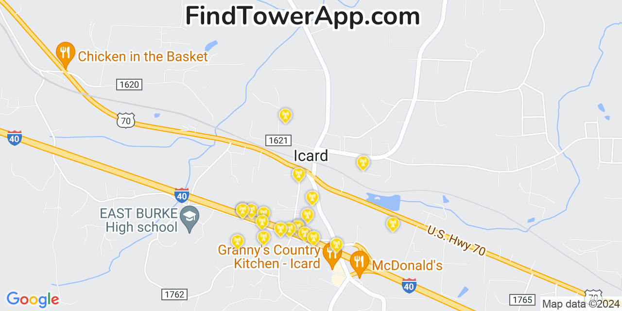 AT&T 4G/5G cell tower coverage map Icard, North Carolina