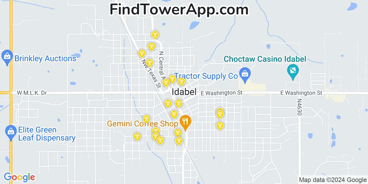 AT&T 4G/5G cell tower coverage map Idabel, Oklahoma