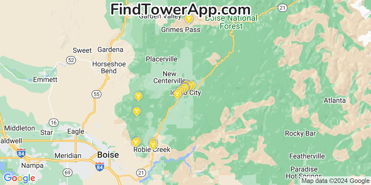 AT&T 4G/5G cell tower coverage map Idaho City, Idaho
