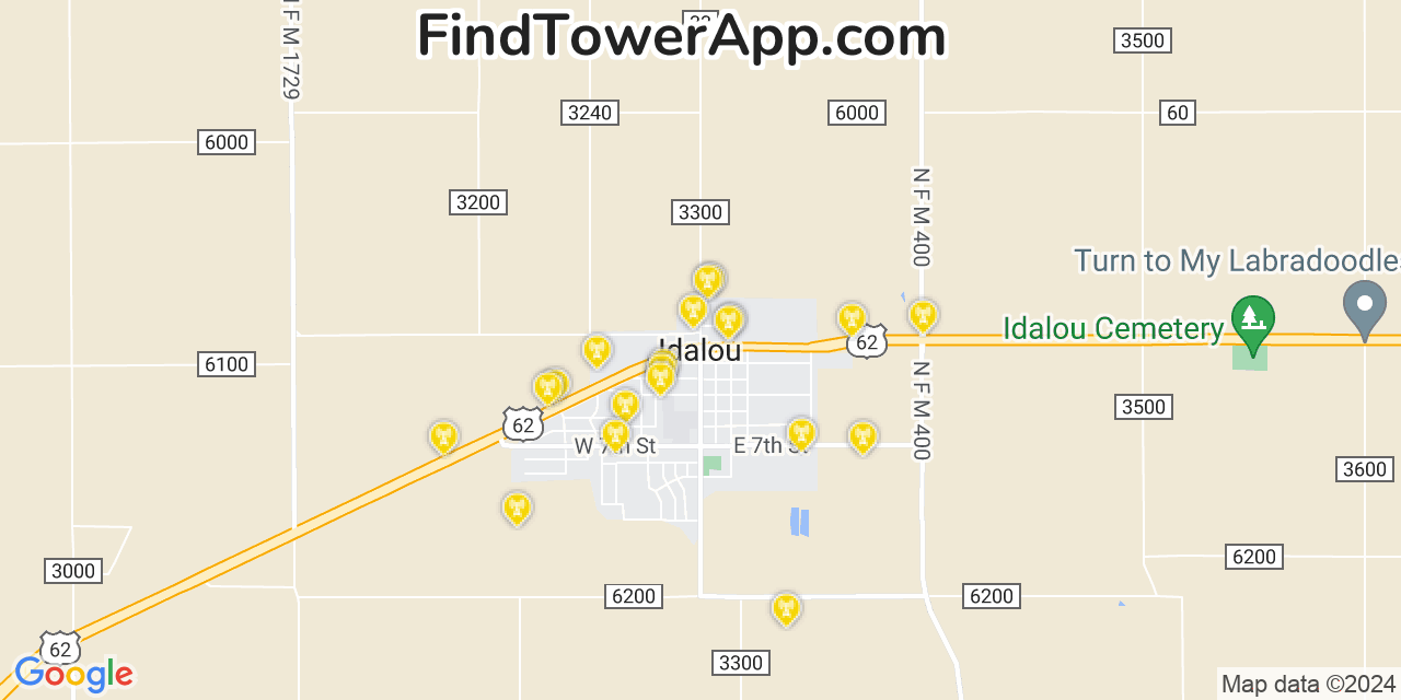 AT&T 4G/5G cell tower coverage map Idalou, Texas