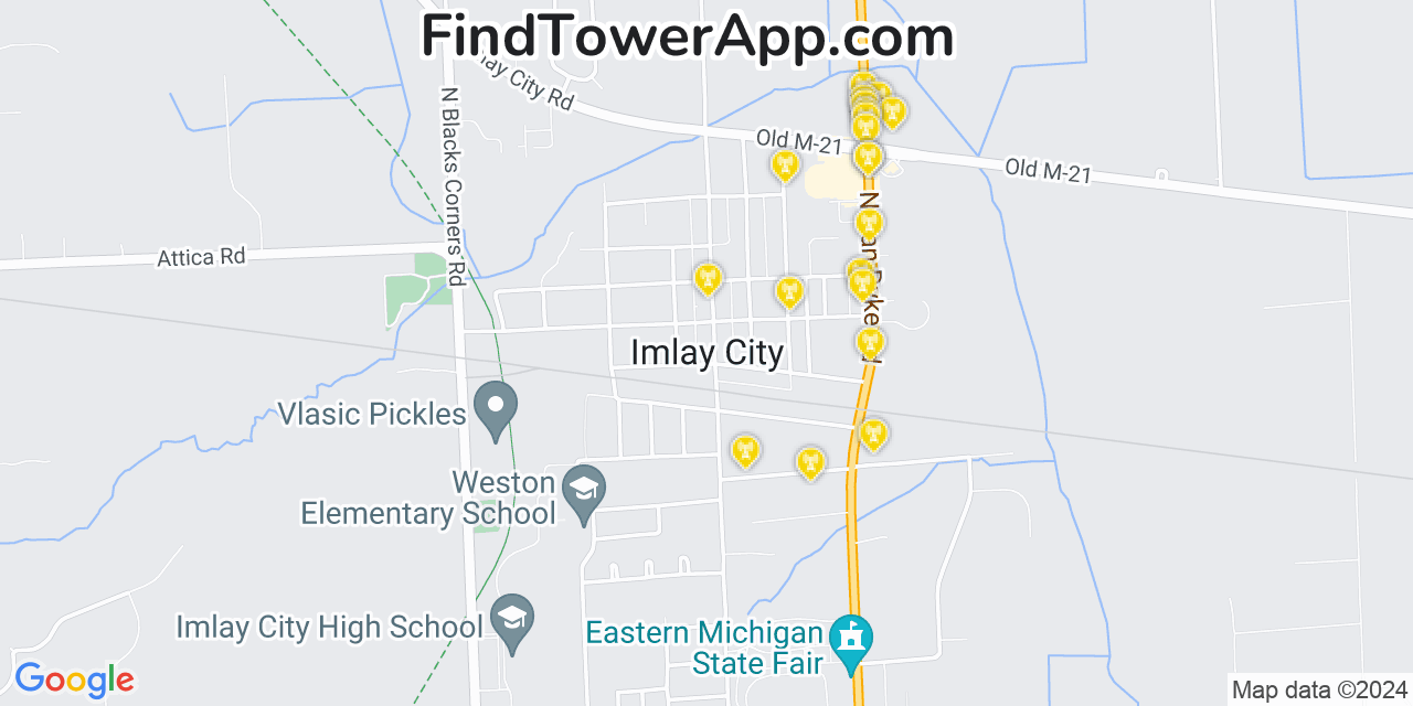 Verizon 4G/5G cell tower coverage map Imlay City, Michigan