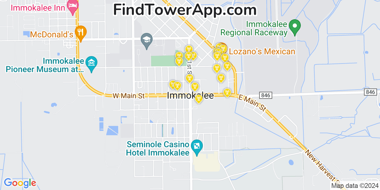 AT&T 4G/5G cell tower coverage map Immokalee, Florida