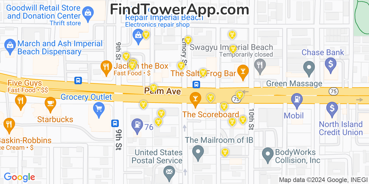 AT&T 4G/5G cell tower coverage map Imperial Beach, California