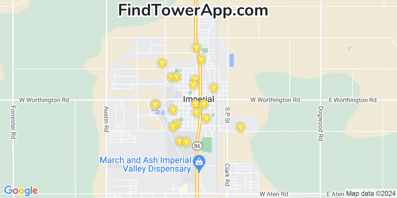 AT&T 4G/5G cell tower coverage map Imperial, California