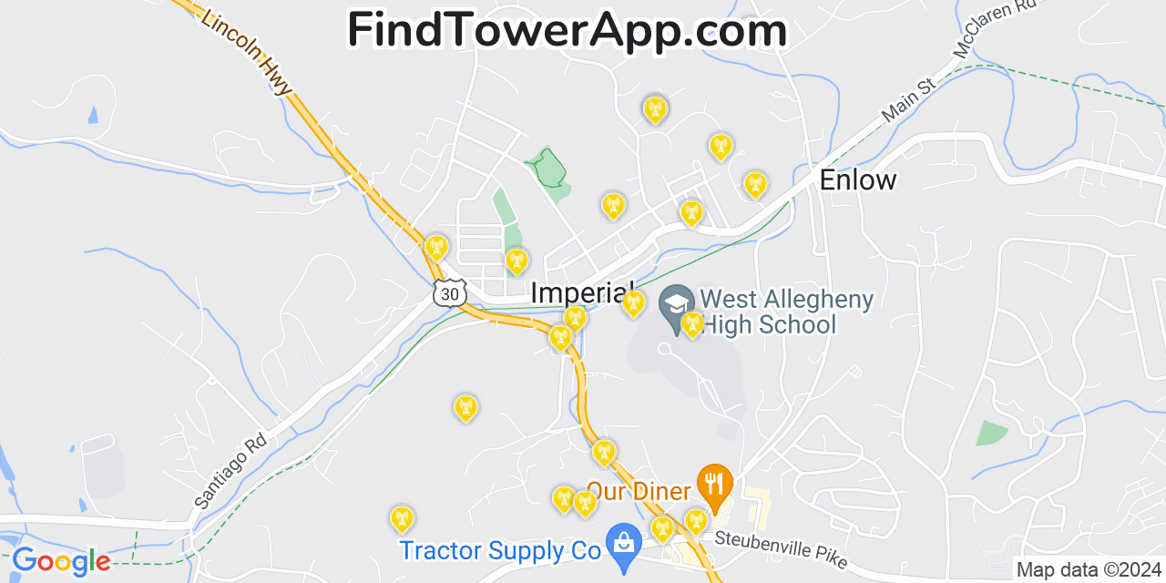 AT&T 4G/5G cell tower coverage map Imperial, Pennsylvania