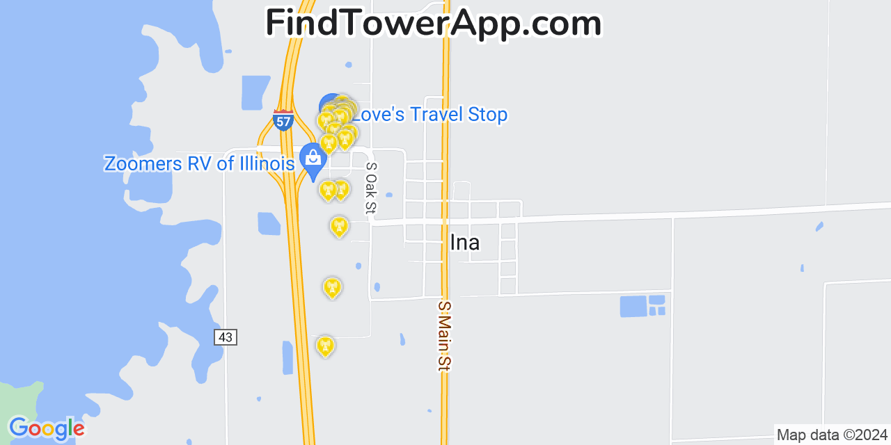 AT&T 4G/5G cell tower coverage map Ina, Illinois