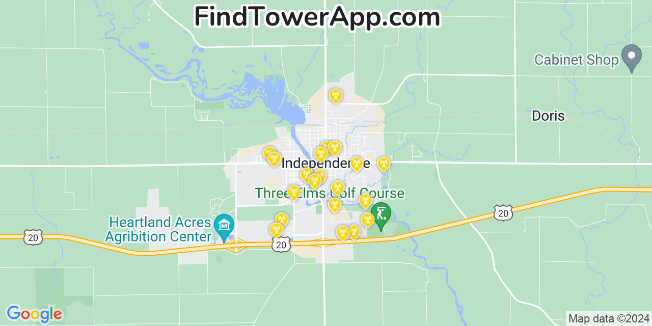 AT&T 4G/5G cell tower coverage map Independence, Iowa