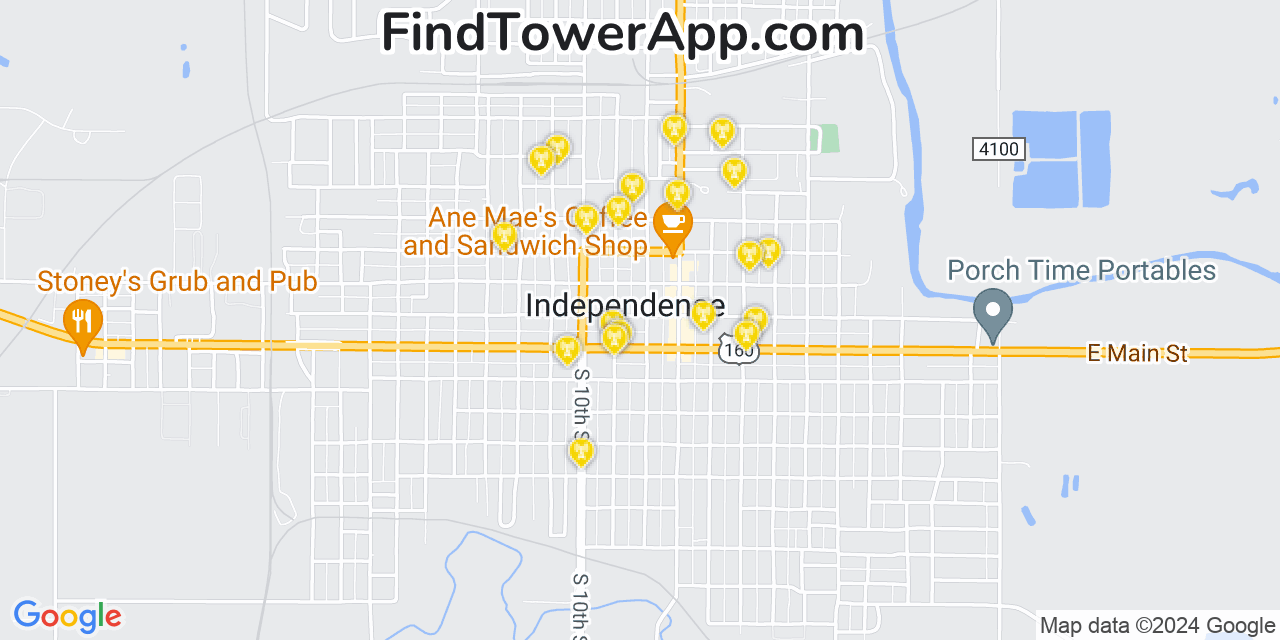 AT&T 4G/5G cell tower coverage map Independence, Kansas