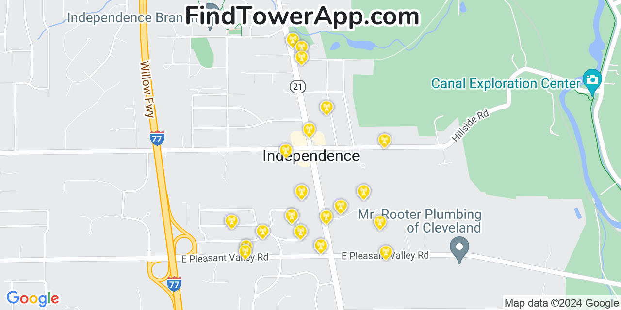 AT&T 4G/5G cell tower coverage map Independence, Ohio