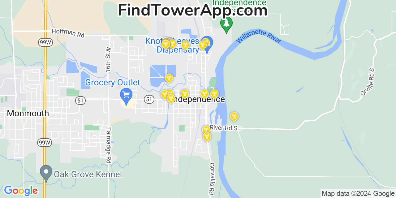 AT&T 4G/5G cell tower coverage map Independence, Oregon