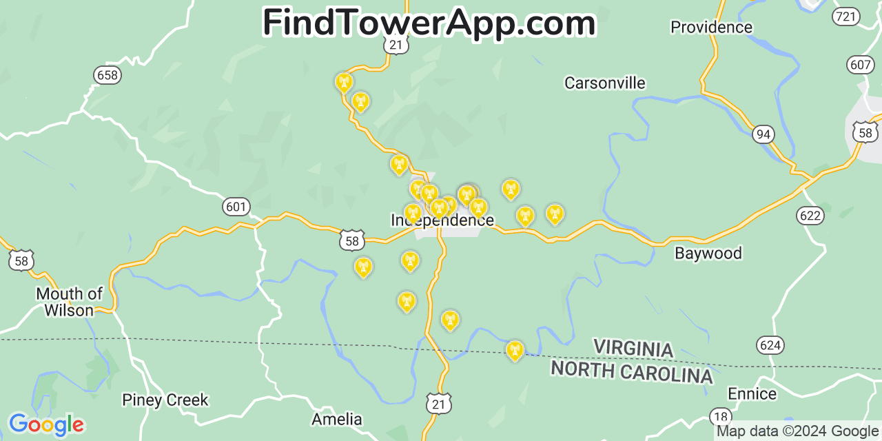 T-Mobile 4G/5G cell tower coverage map Independence, Virginia