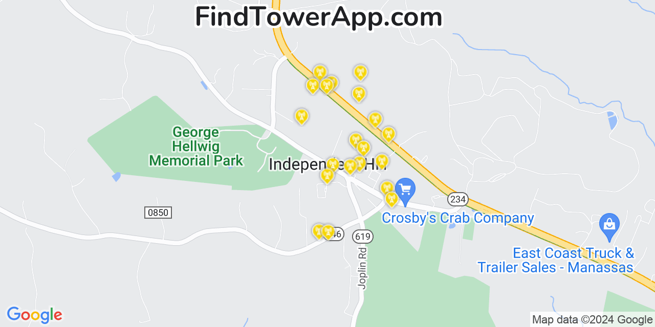 AT&T 4G/5G cell tower coverage map Independent Hill, Virginia